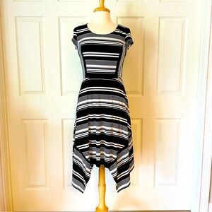 INC International Concepts Black and White Asymmetrical Fit and Flare Dress